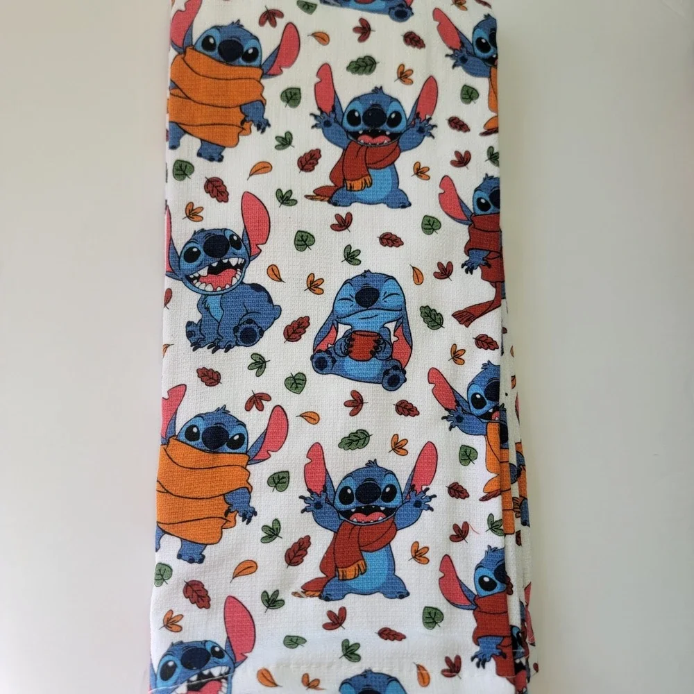 NEW DISNEY Stitch Fall Leaves Autumn Thanksgiving Kitche Towels 2 Set